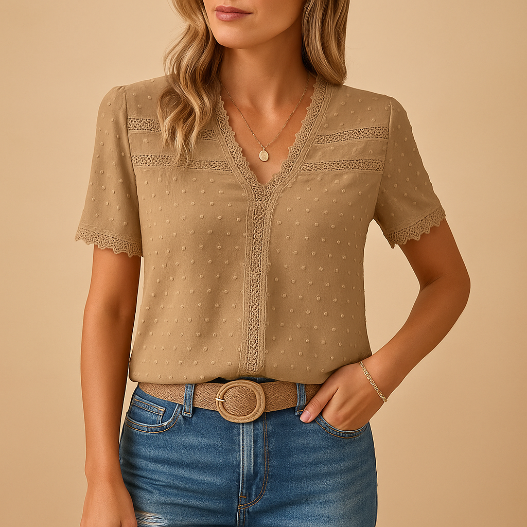 Women’s V-Neck Lace Trim Blouse