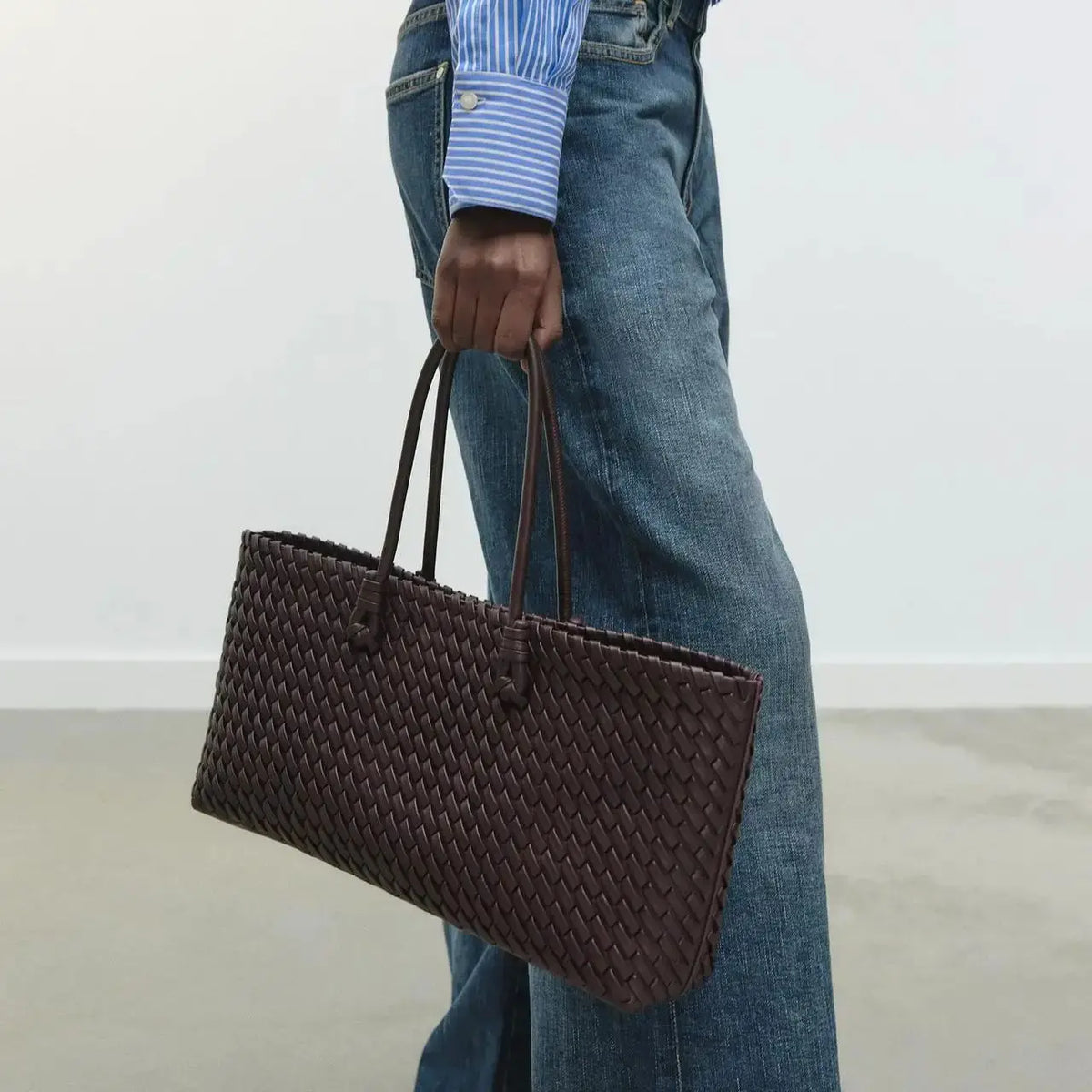 Women's Woven Tote Bag – Large Structured Shoulder Bag