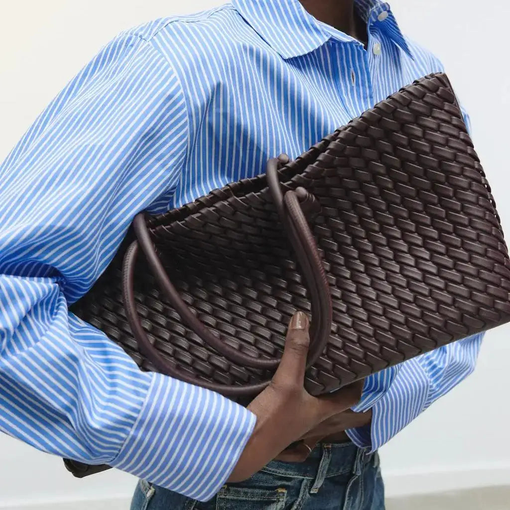 Women's Woven Tote Bag – Large Structured Shoulder Bag