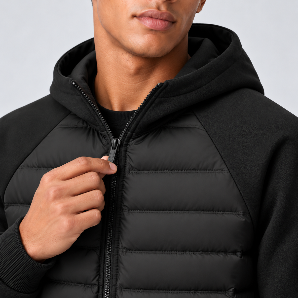 Men's Hooded Quilted Jacket – Padded Hybrid Style