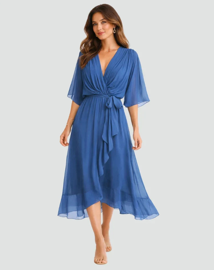 Women's Wrap Midi Dress – Tie Waist Occasion Style