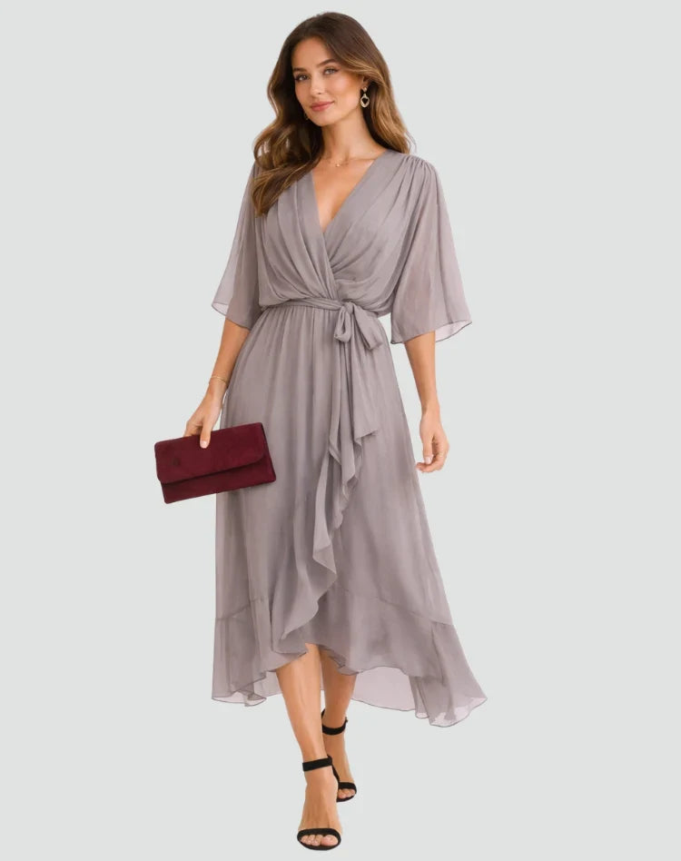 Women's Wrap Midi Dress – Tie Waist Occasion Style