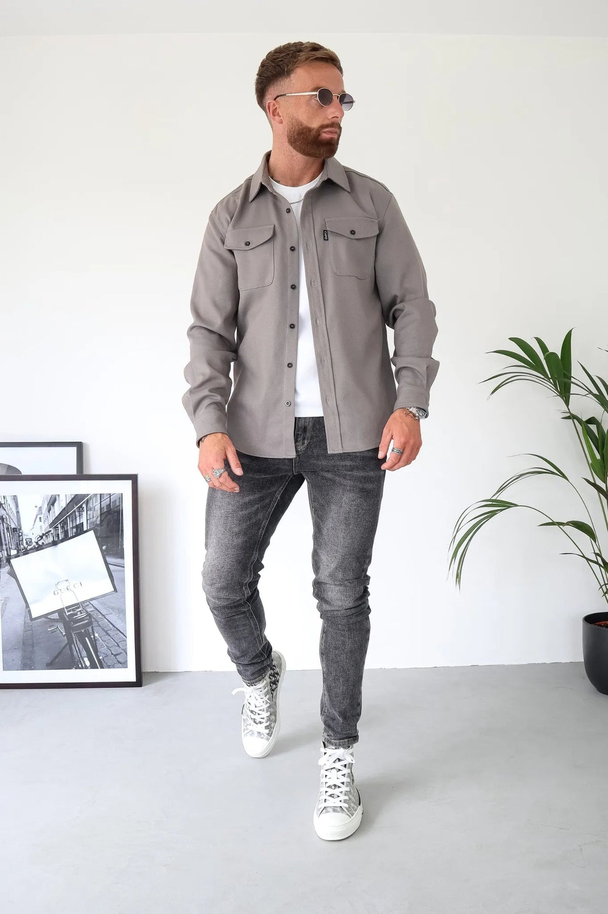 Men's Overshirt Jacket with Chest Pockets for Spring and Autumn Casual Lightweight