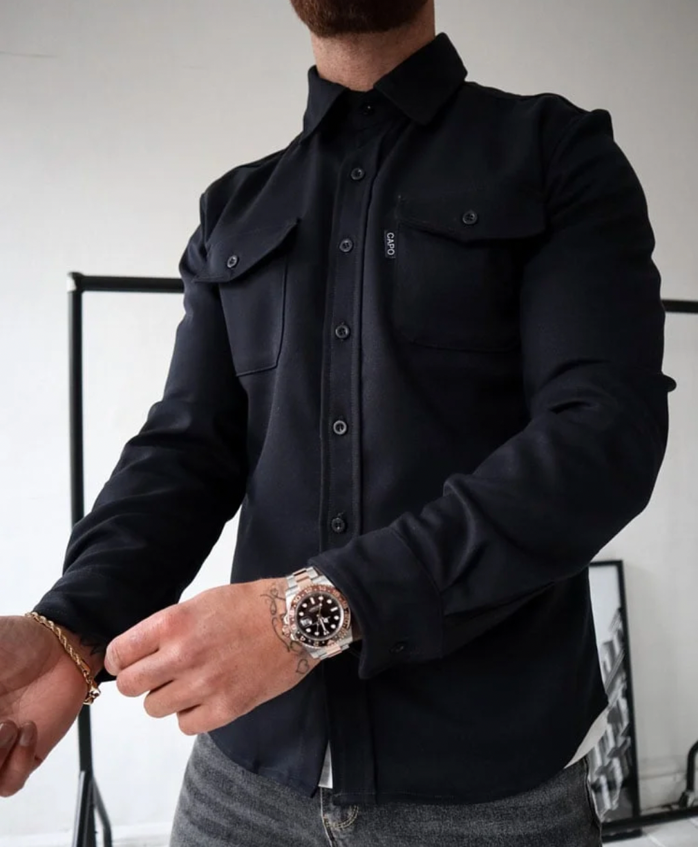 Casual Men's Shirt Jacket with Button Closure and Chest Pockets