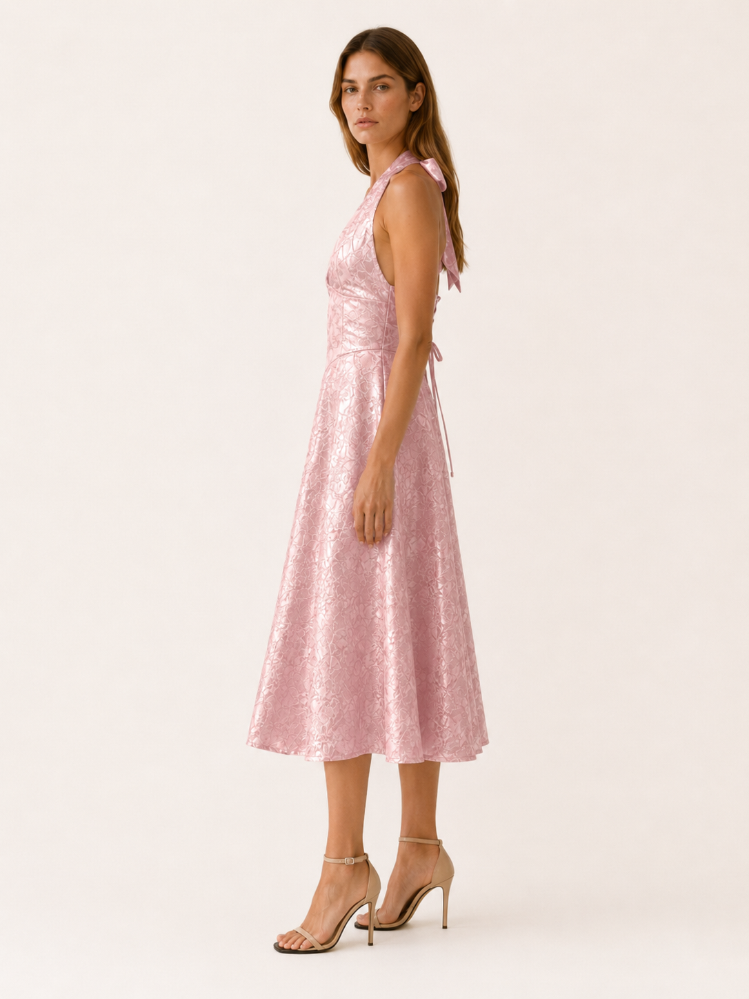 Women's Halter Neck Midi Dress – Corset Bodice & A-Line Skirt