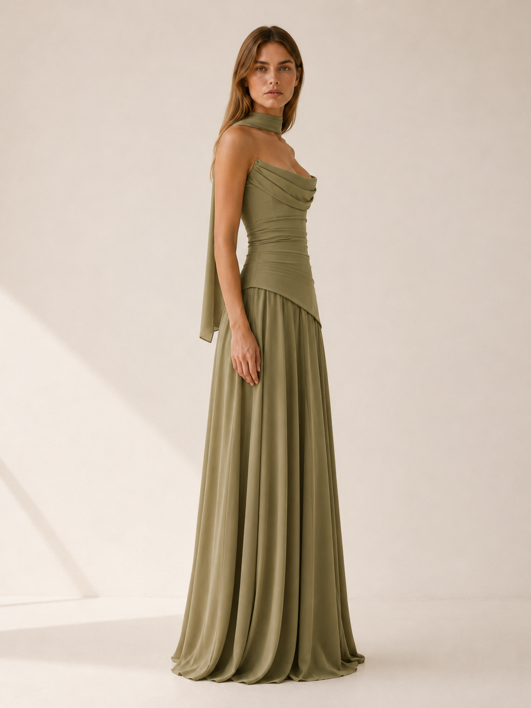Women's Strapless Satin Maxi Dress – Lace-Up Back Formal Gown