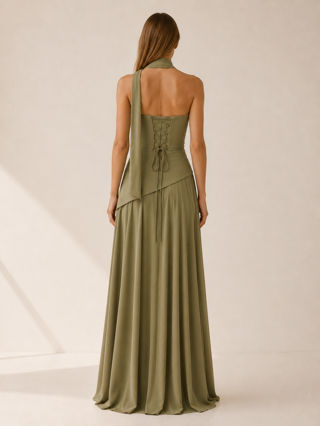 Women's Strapless Satin Maxi Dress – Lace-Up Back Formal Gown