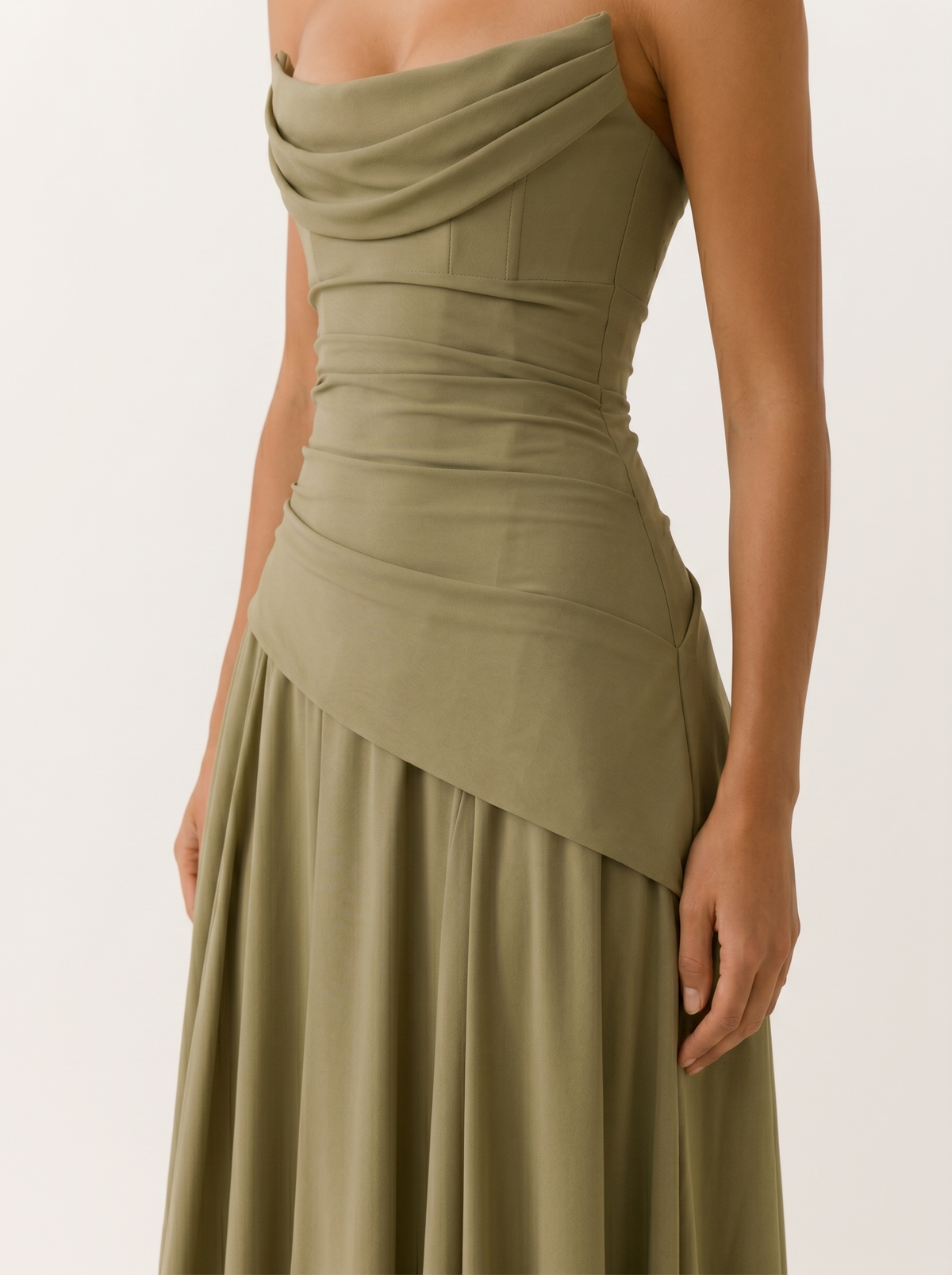 Women's Strapless Satin Maxi Dress – Lace-Up Back Formal Gown
