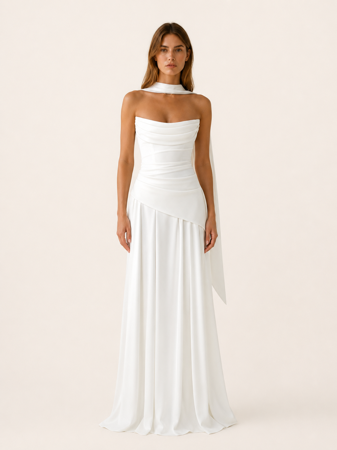 Women's Strapless Satin Maxi Dress – Lace-Up Back Formal Gown