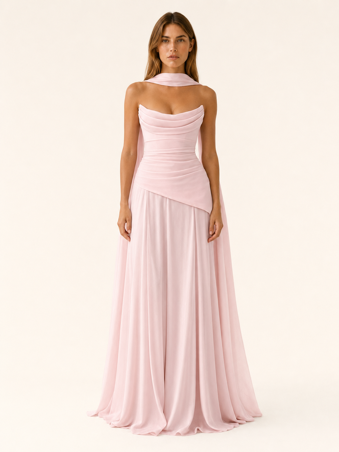 Women's Strapless Satin Maxi Dress – Lace-Up Back Formal Gown