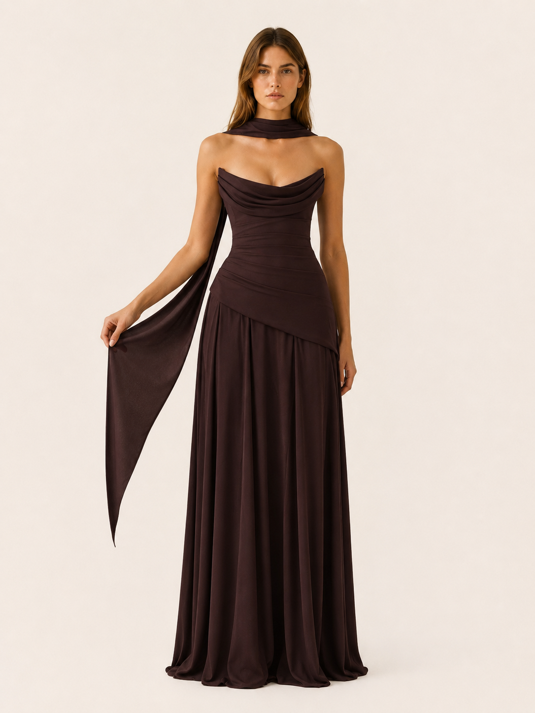 Women's Strapless Satin Maxi Dress – Lace-Up Back Formal Gown