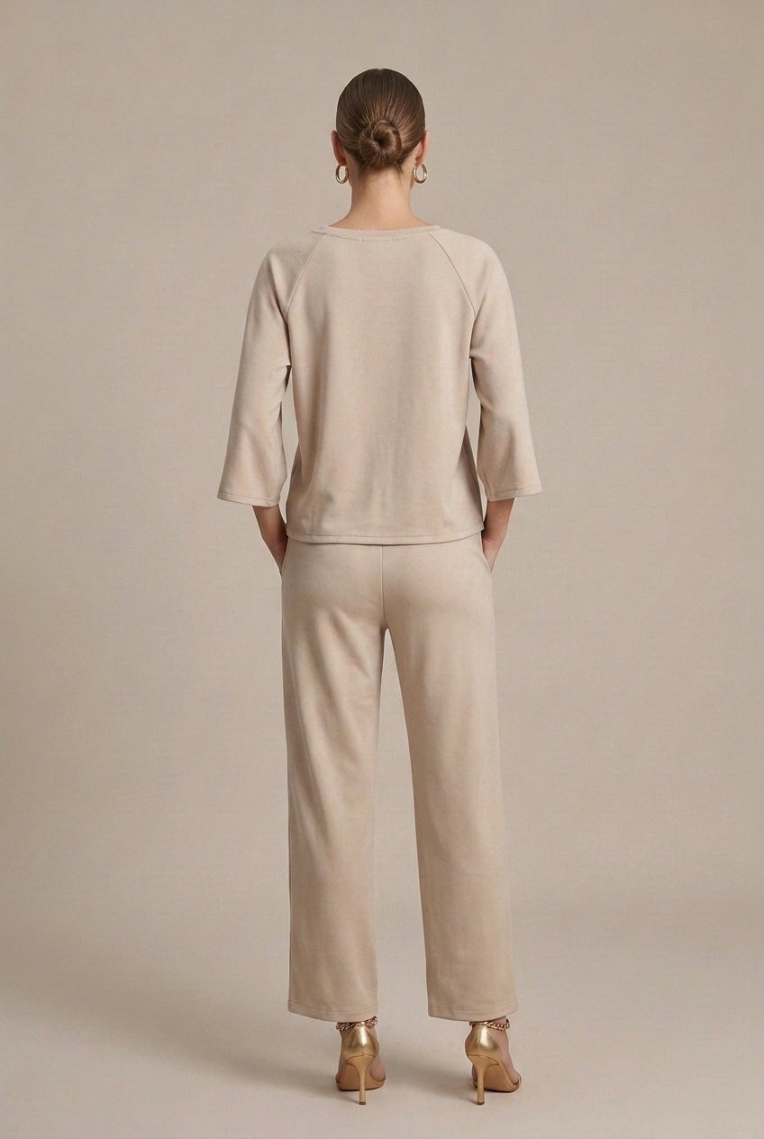 Women's Two Piece Set with Boat Neck Top and Trousers