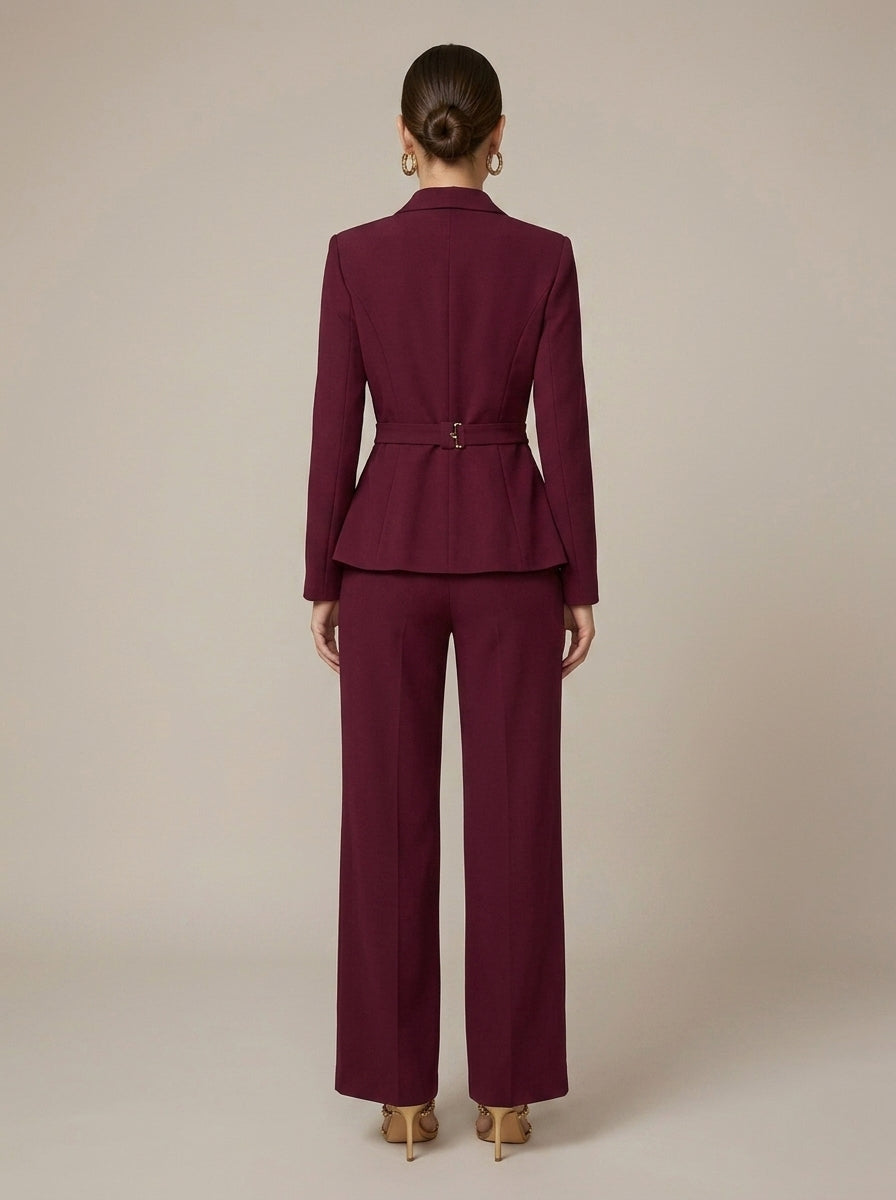Women's V-Neck Long Sleeve Top - Wide Leg Trousers Two Piece Set