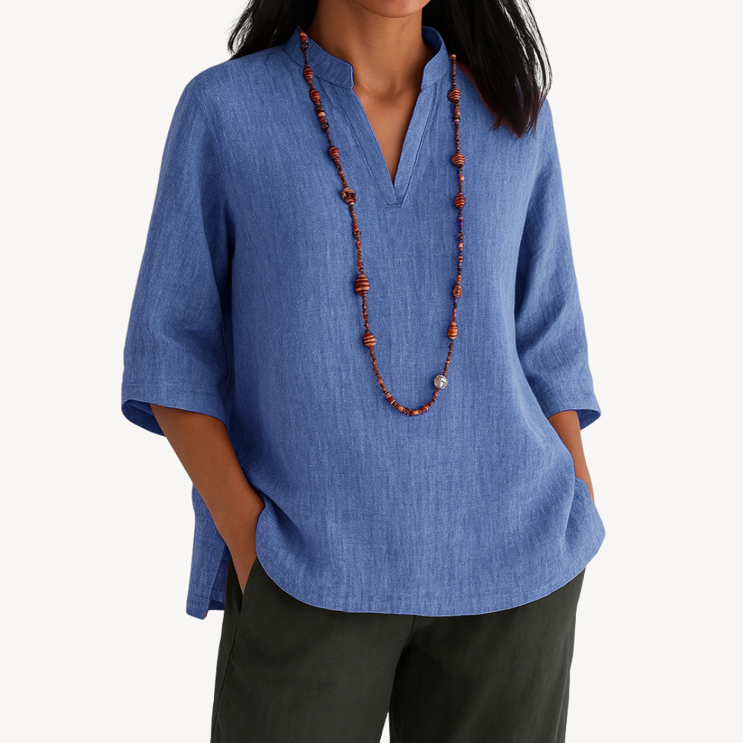 Women’s Linen 3/4 Sleeve V Neck Blouse