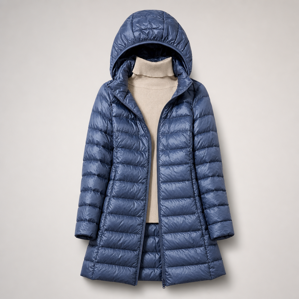 Women's Lightweight Longline Puffer Jacket – Hooded Autumn Coat