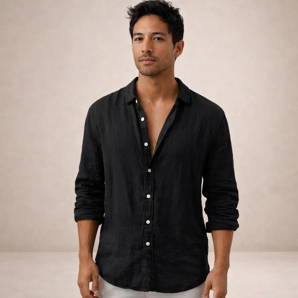 Men's Linen Shirt, Regular Fit Open Collar