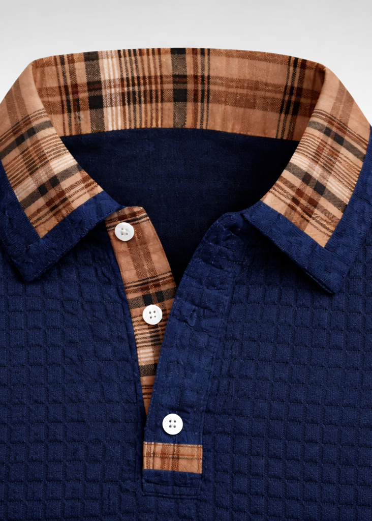 Men's Long Sleeve Polo – Textured Smart Casual Design
