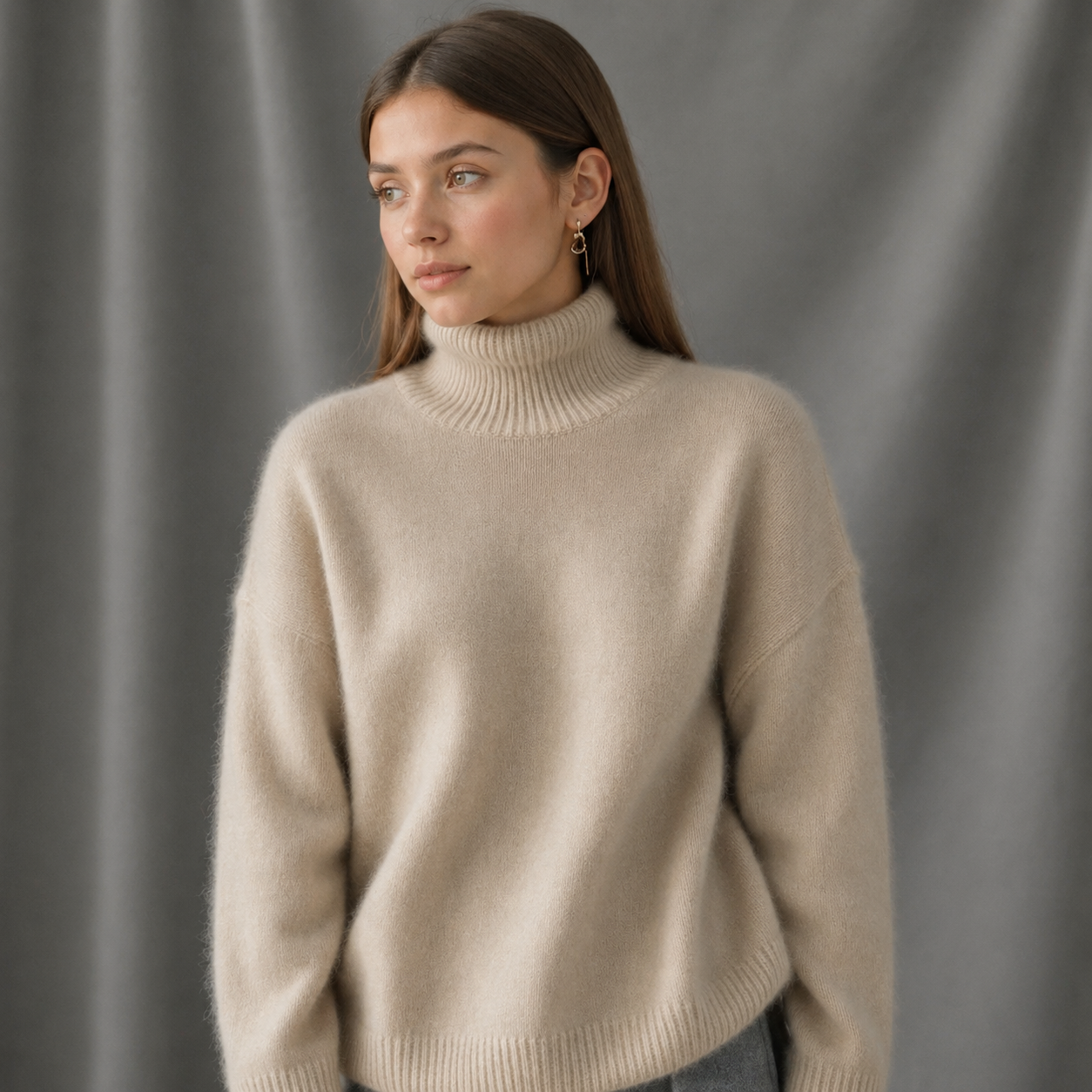 Women's Oversized Cashmere Blend Turtleneck Jumper – Soft Warm Knit