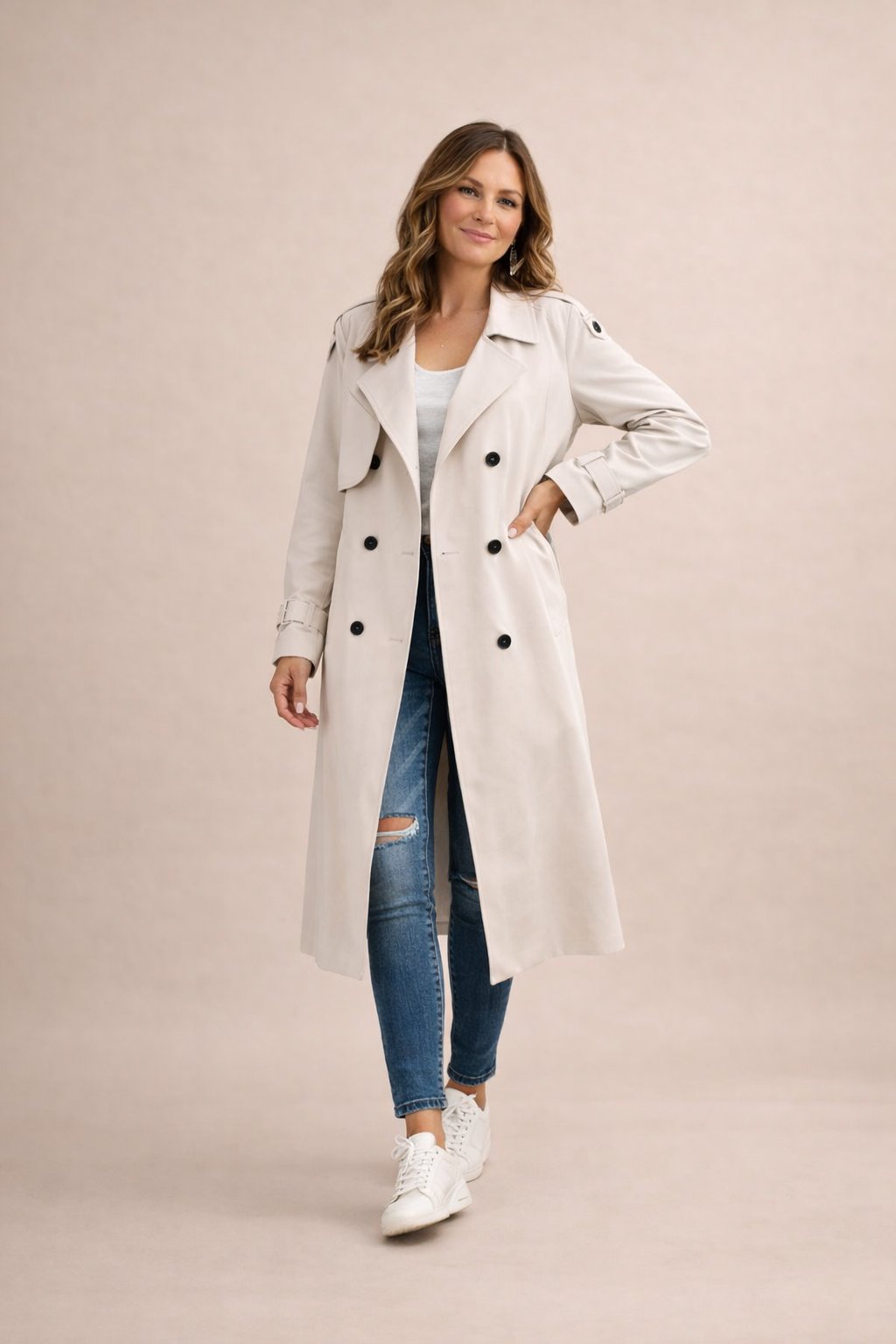 Ladies' Trench Coat Double-Breasted Closure with Belt Casual Formal