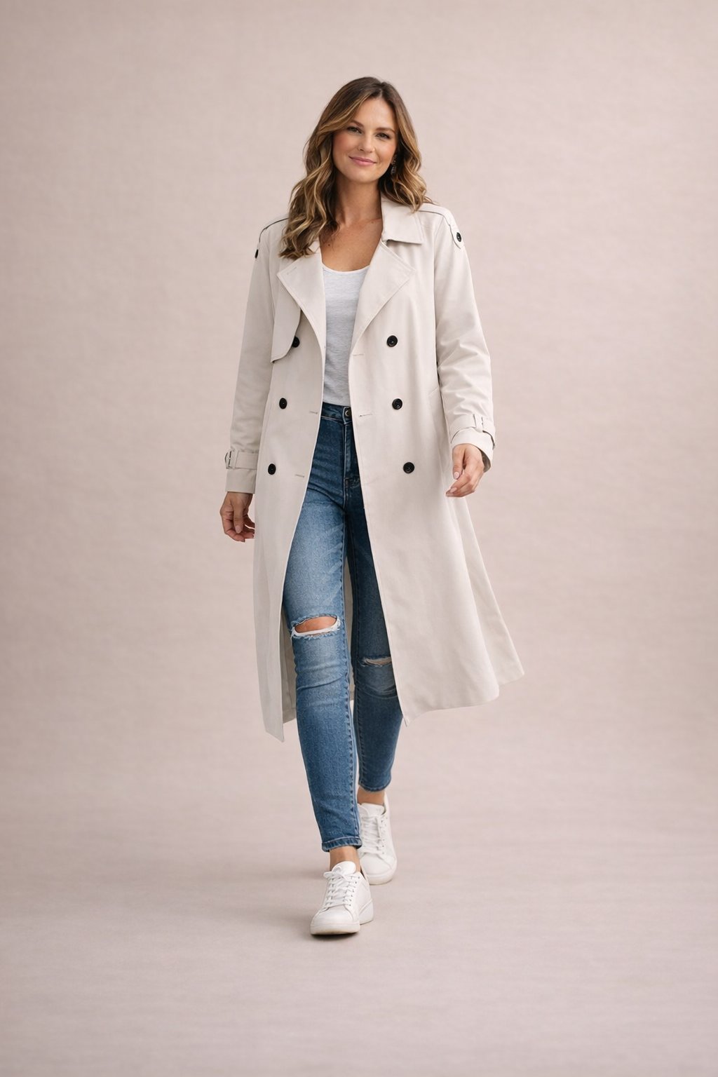 Ladies' Trench Coat Double-Breasted Closure with Belt Casual Formal