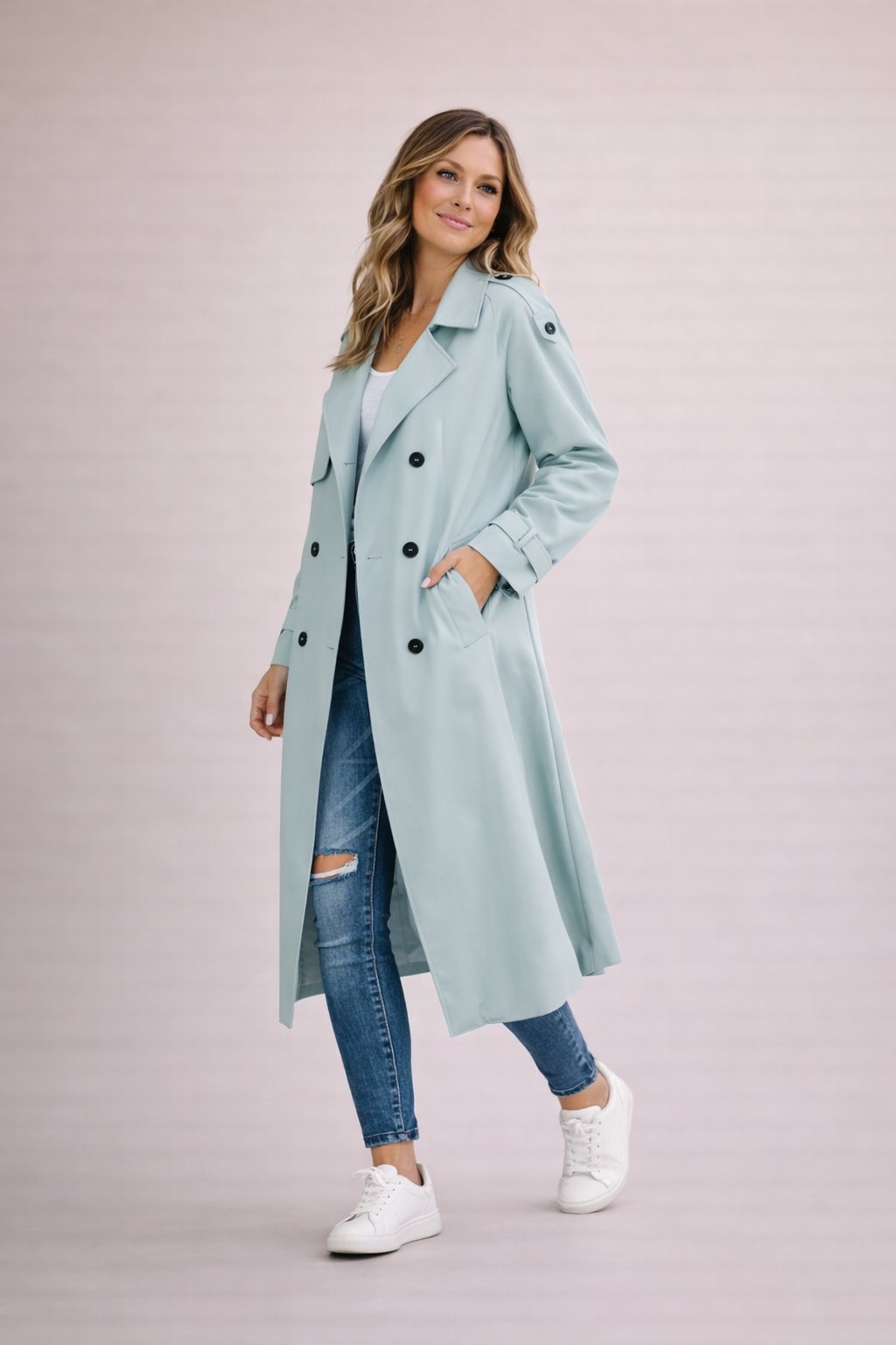 Ladies' Trench Coat Double-Breasted Closure with Belt Casual Formal