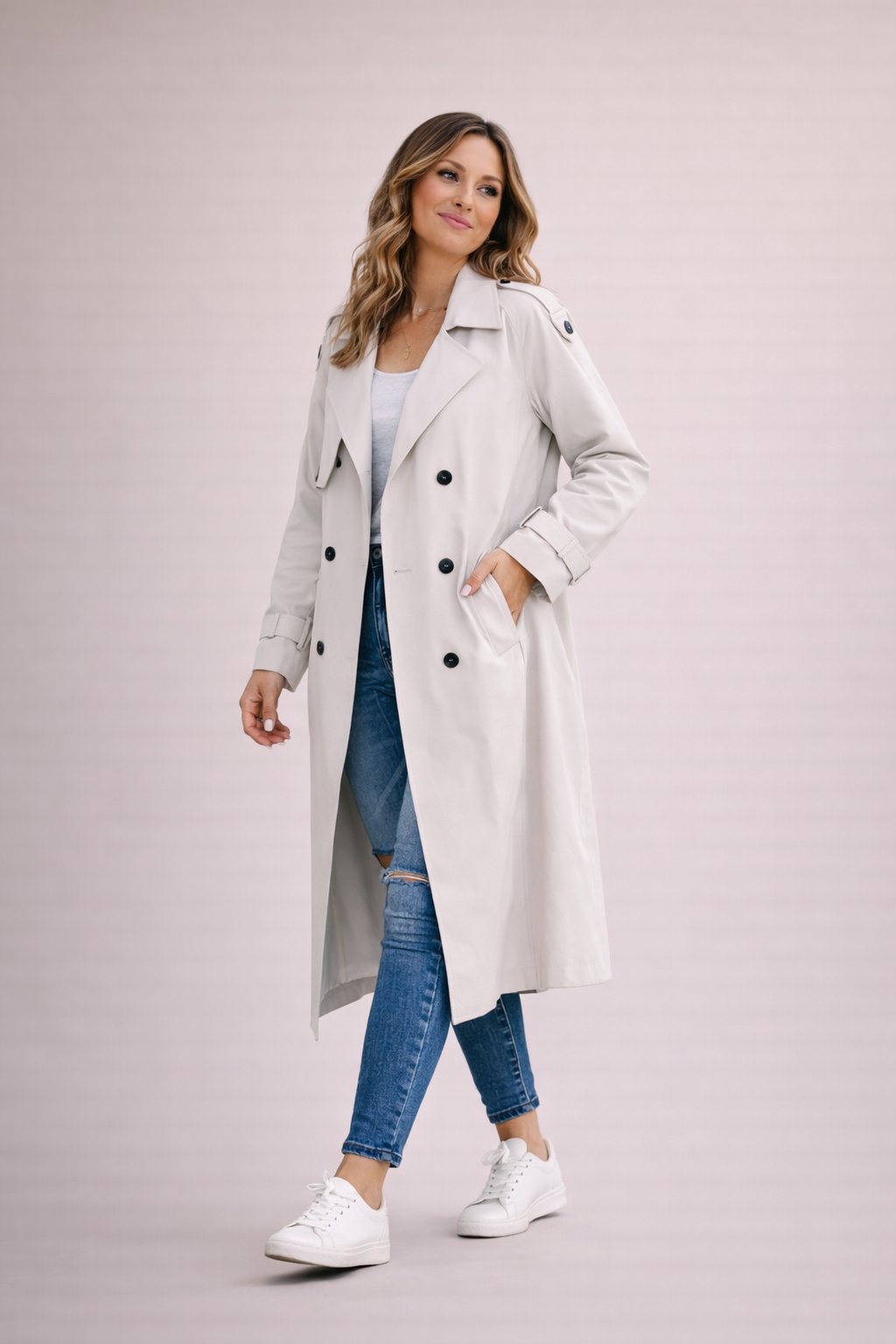 Ladies' Trench Coat Double-Breasted Closure with Belt Casual Formal