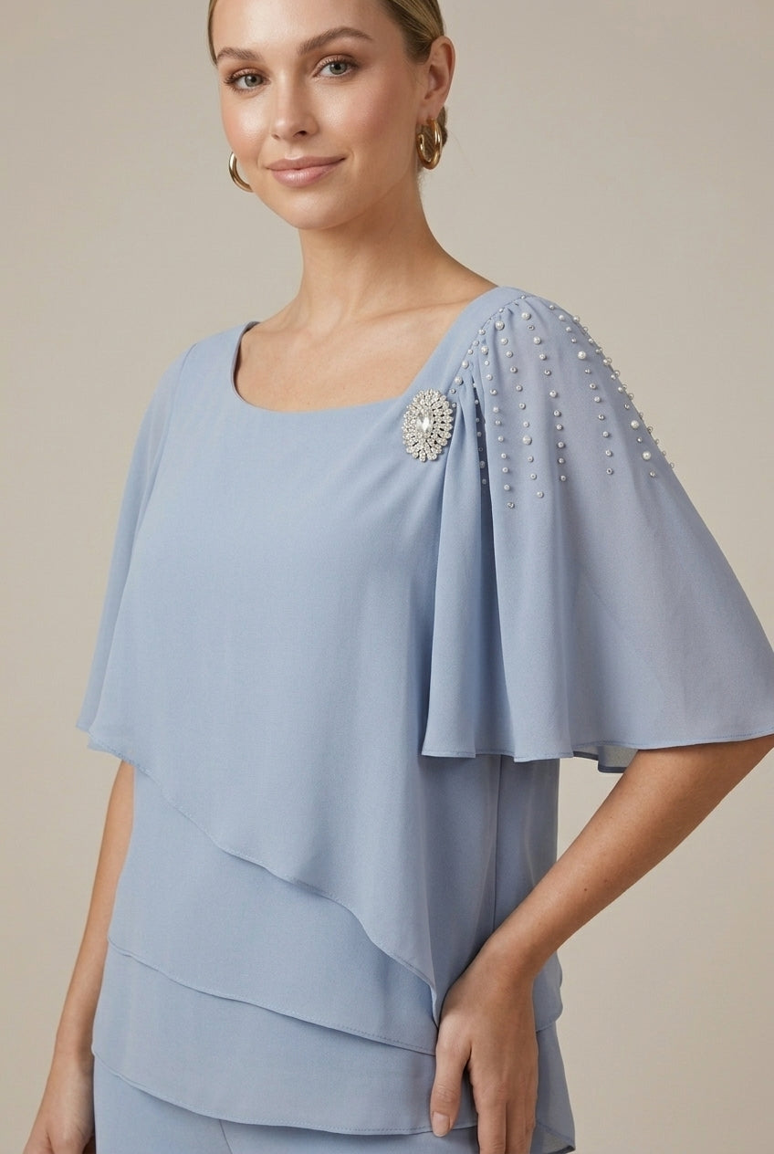 Women's Chiffon Two-Piece Set Asymmetric Overlay
