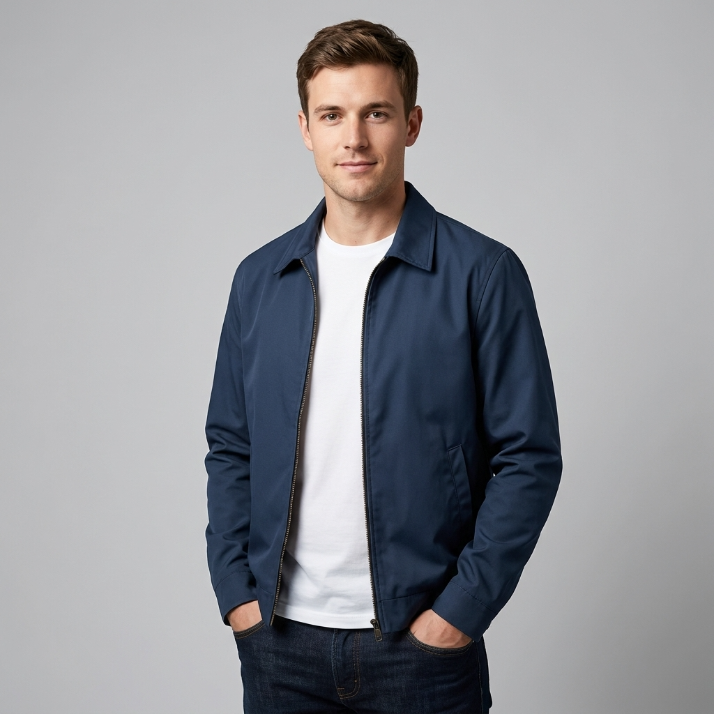 Men's Lightweight Lined Zip Jacket - Classic Point Collar