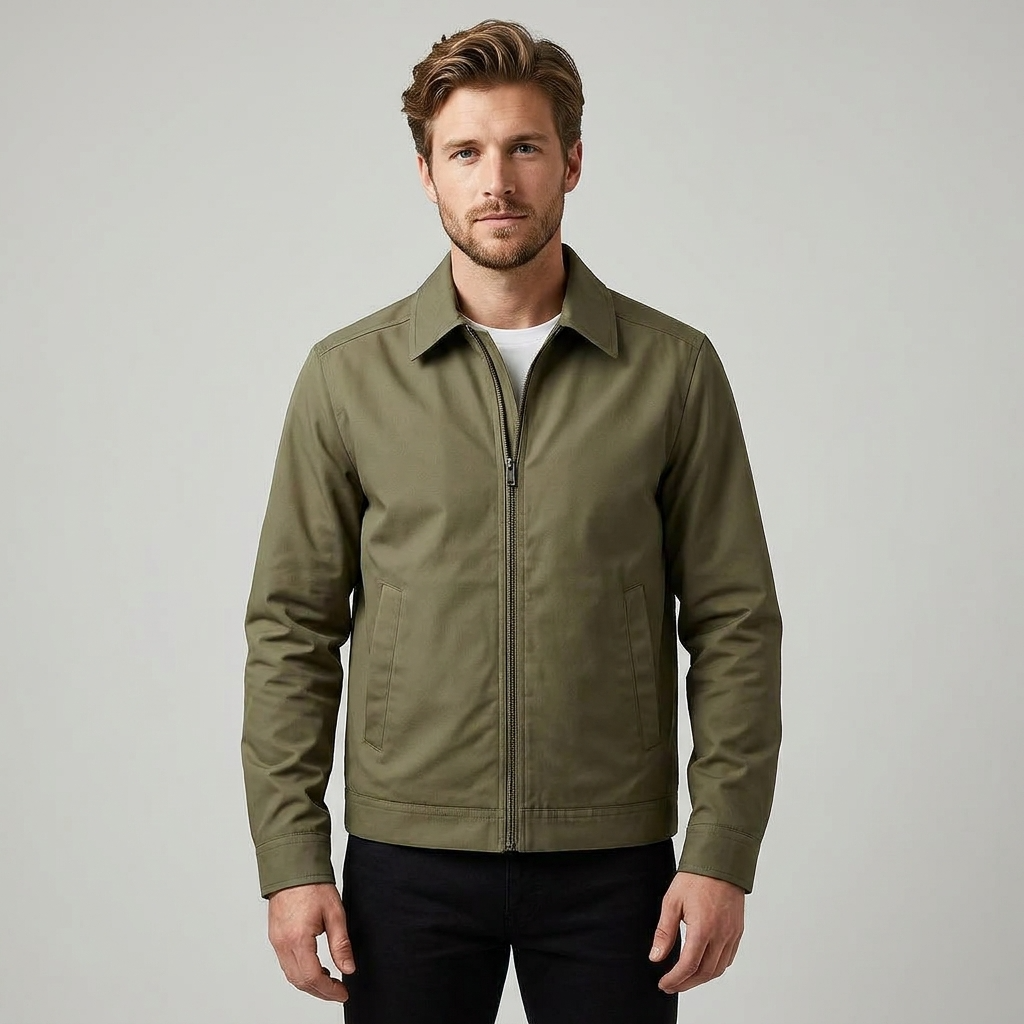 Men's Lightweight Lined Zip Jacket - Classic Point Collar