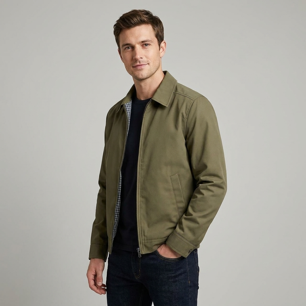 Men's Lightweight Lined Zip Jacket - Classic Point Collar