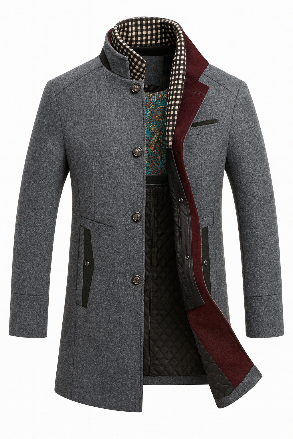 Men's Wool Blend Overcoat – Stand Collar Winter Design