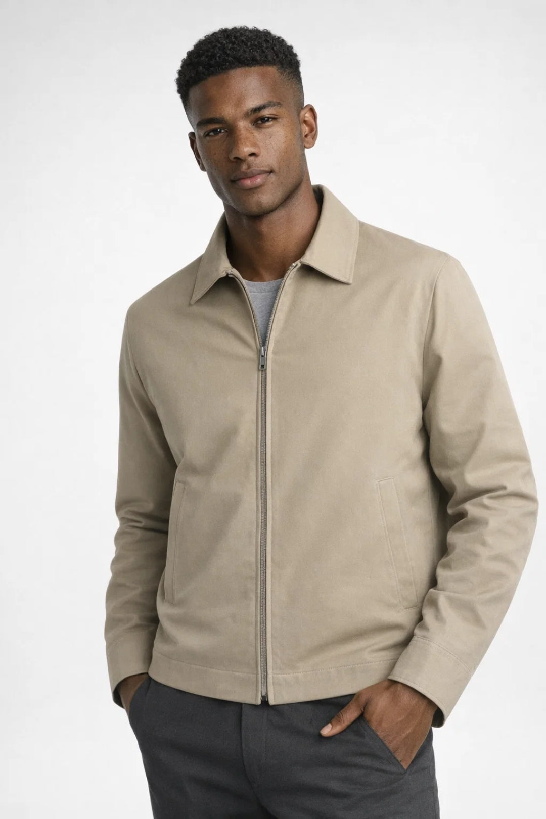 Men's Slim Fit Jacket with Zip Classic Collar Smart Casual Summer