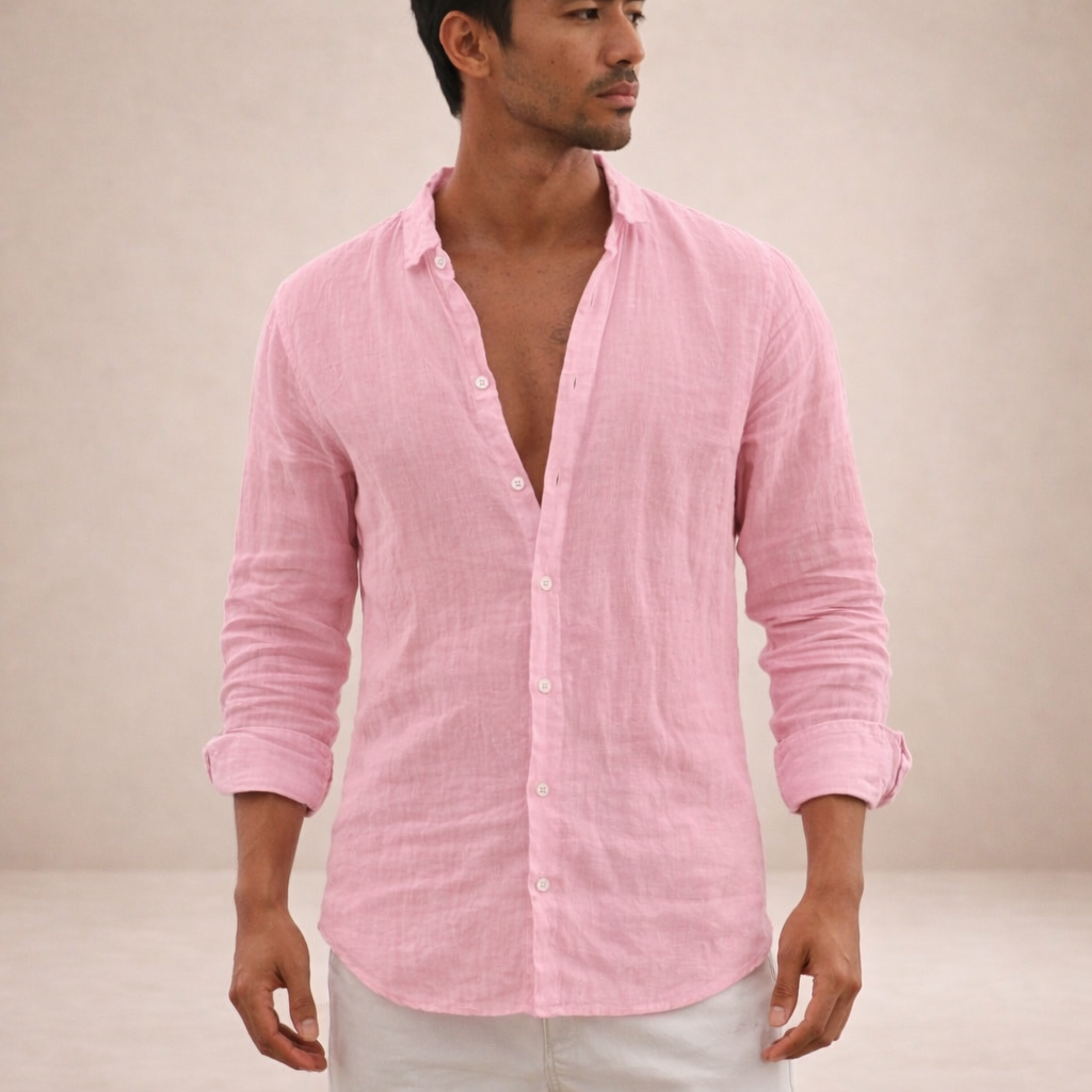 Men's Linen Shirt, Regular Fit Open Collar