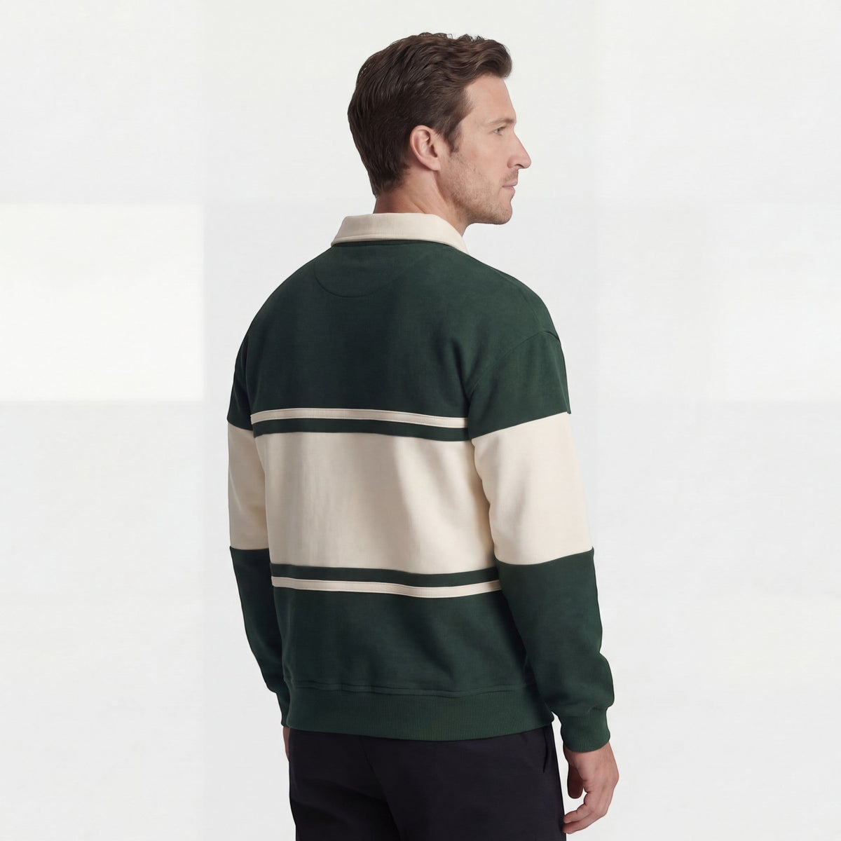 Men's Striped Polo Collar Sweatshirt - Relaxed Fit
