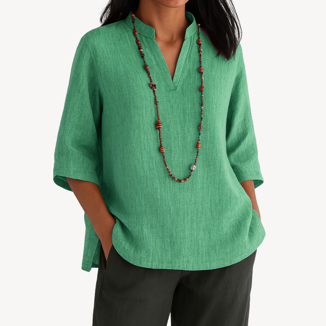 Women’s Linen 3/4 Sleeve V Neck Blouse