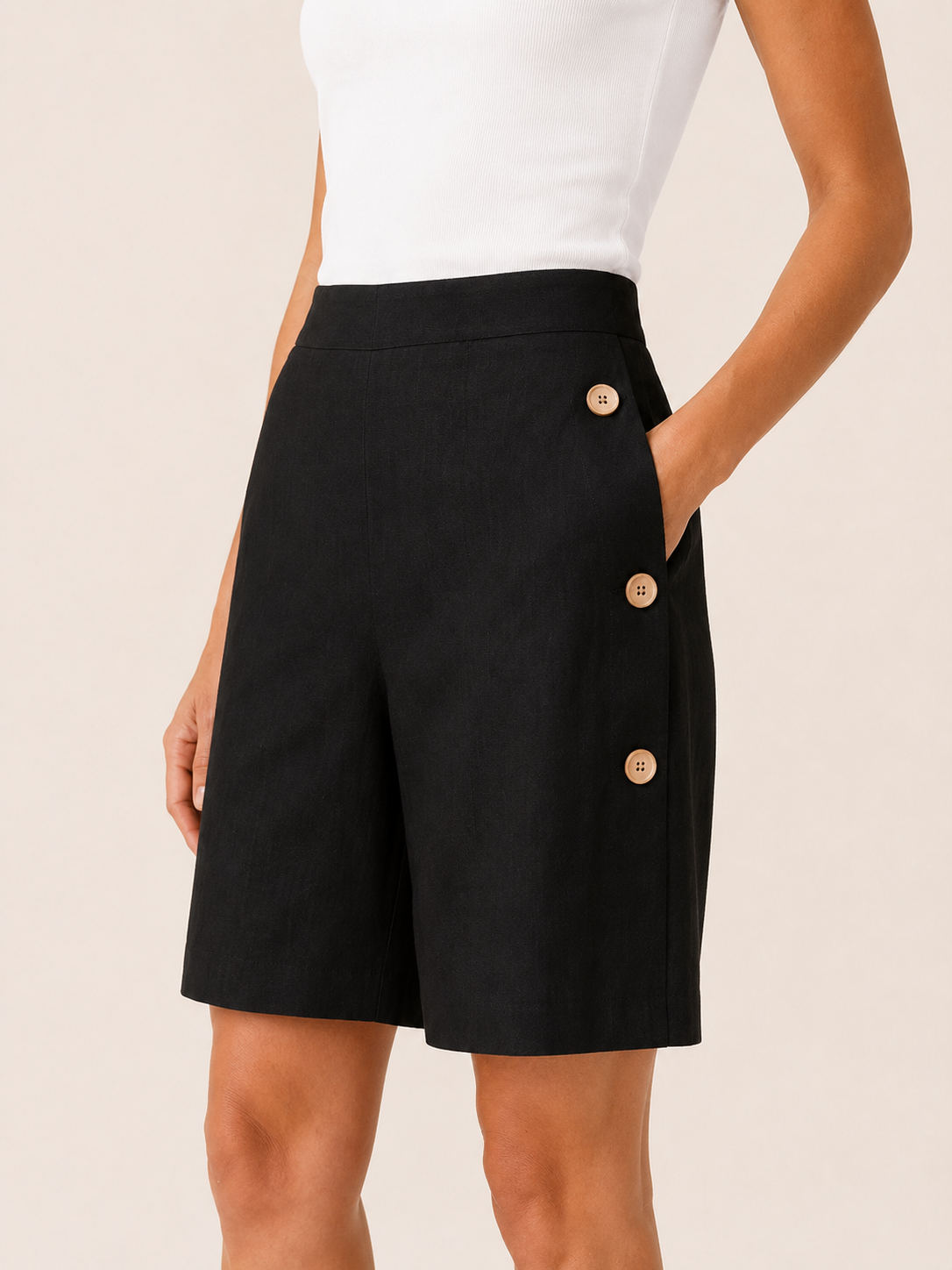 High-Waisted Shorts with Button Detail Tailored Fit