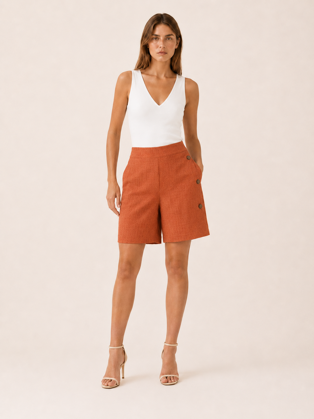 High-Waisted Shorts with Button Detail Tailored Fit