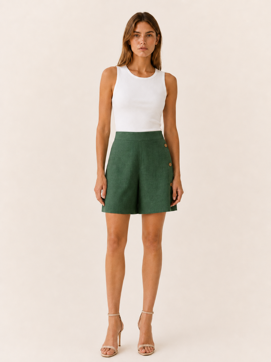 High-Waisted Shorts with Button Detail Tailored Fit