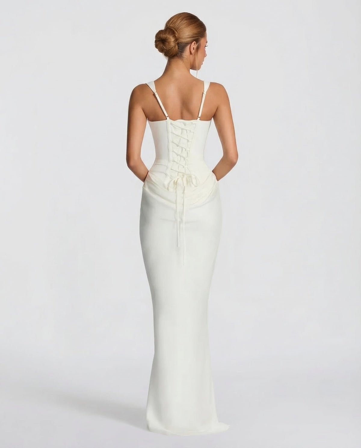 Women's Draped Corset Maxi Dress – Square Neck Evening Gown