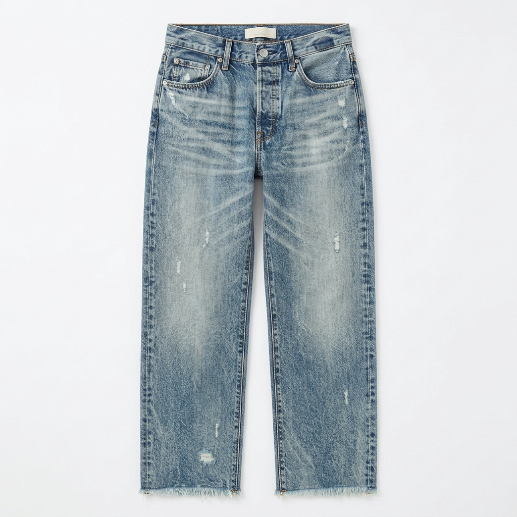 Women's Cropped Straight Leg Jeans – Raw Hem Vintage Wash