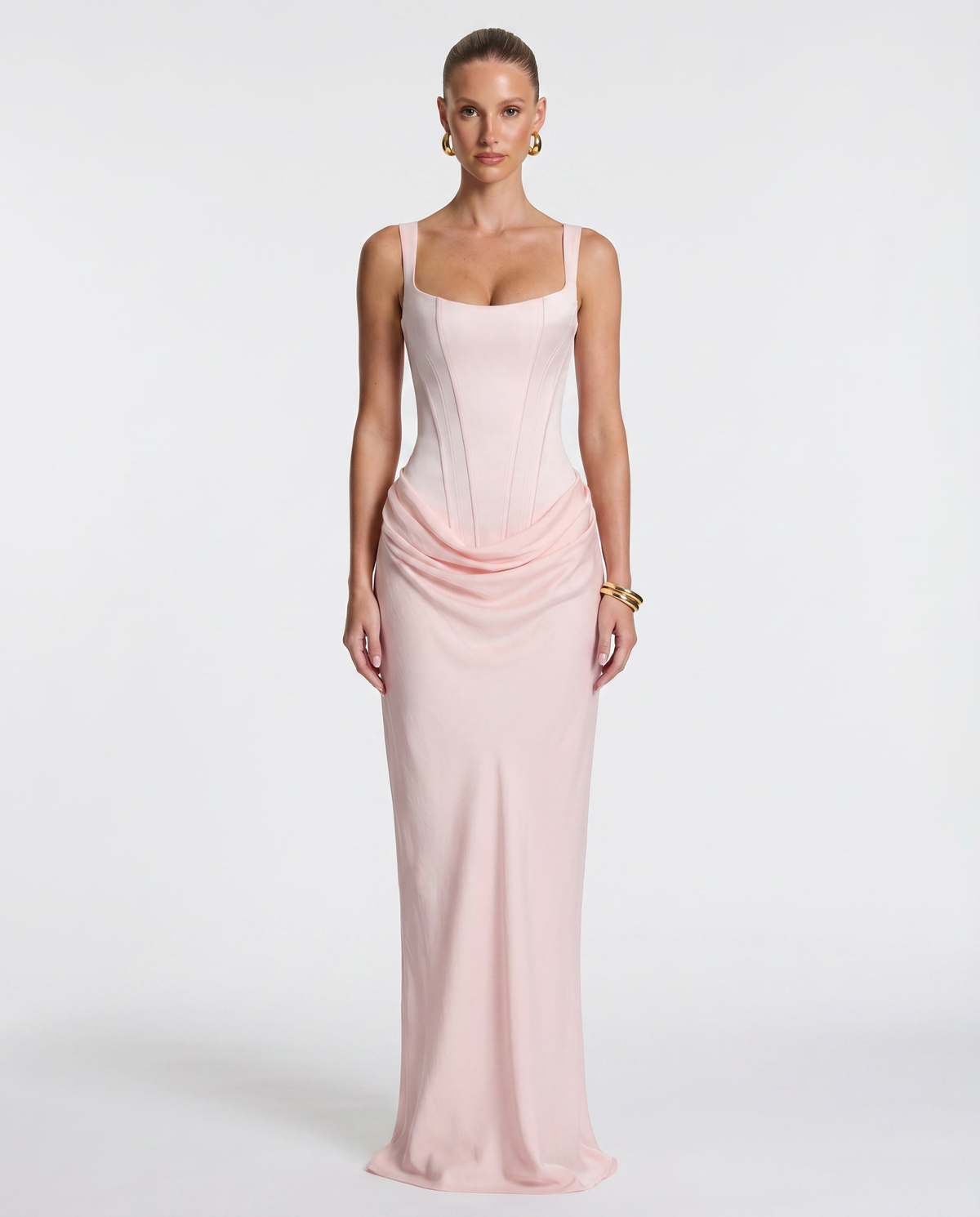 Women's Draped Corset Maxi Dress – Square Neck Evening Gown