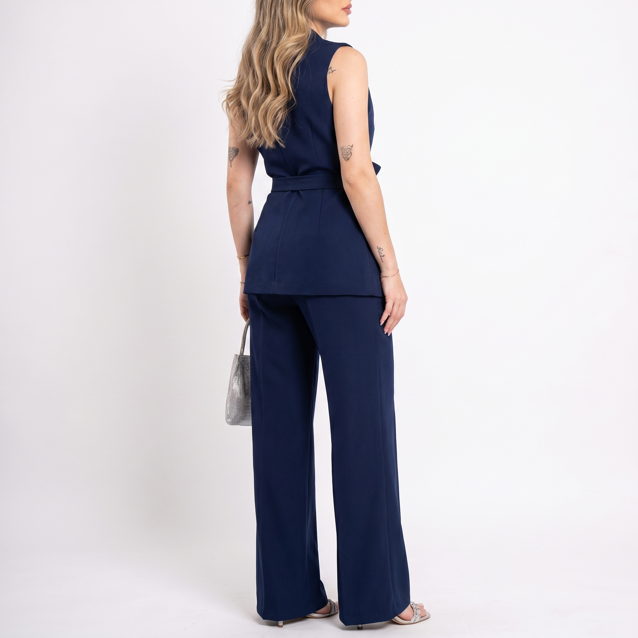 Aurelia Deep Blue Co-ord Set | Wrap Blazer & Straight Leg Trouser Two Piece Suit Women