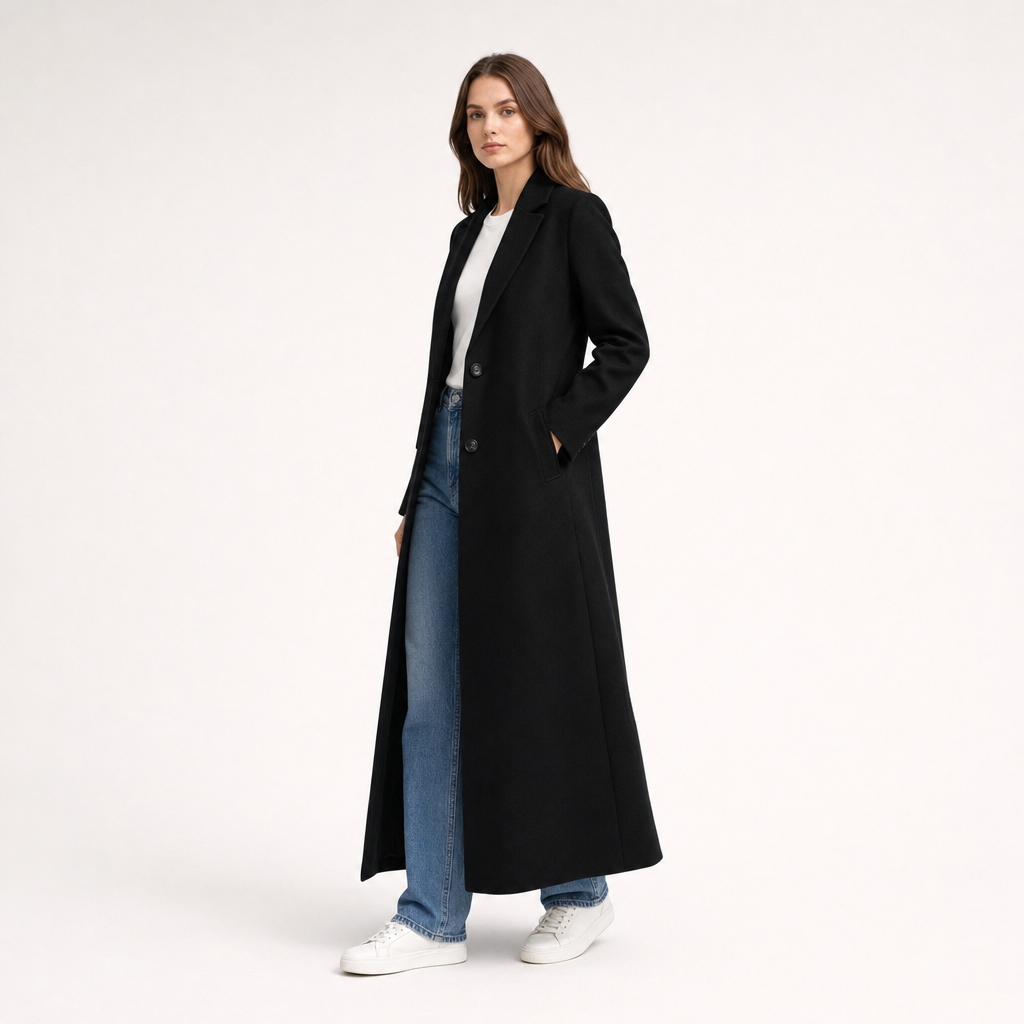 Women's Longline Tailored Coat – Notch Lapel Button Front