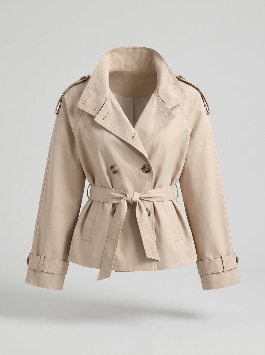 Women's Short Trench Coat – Belted Double-Breasted Jacket