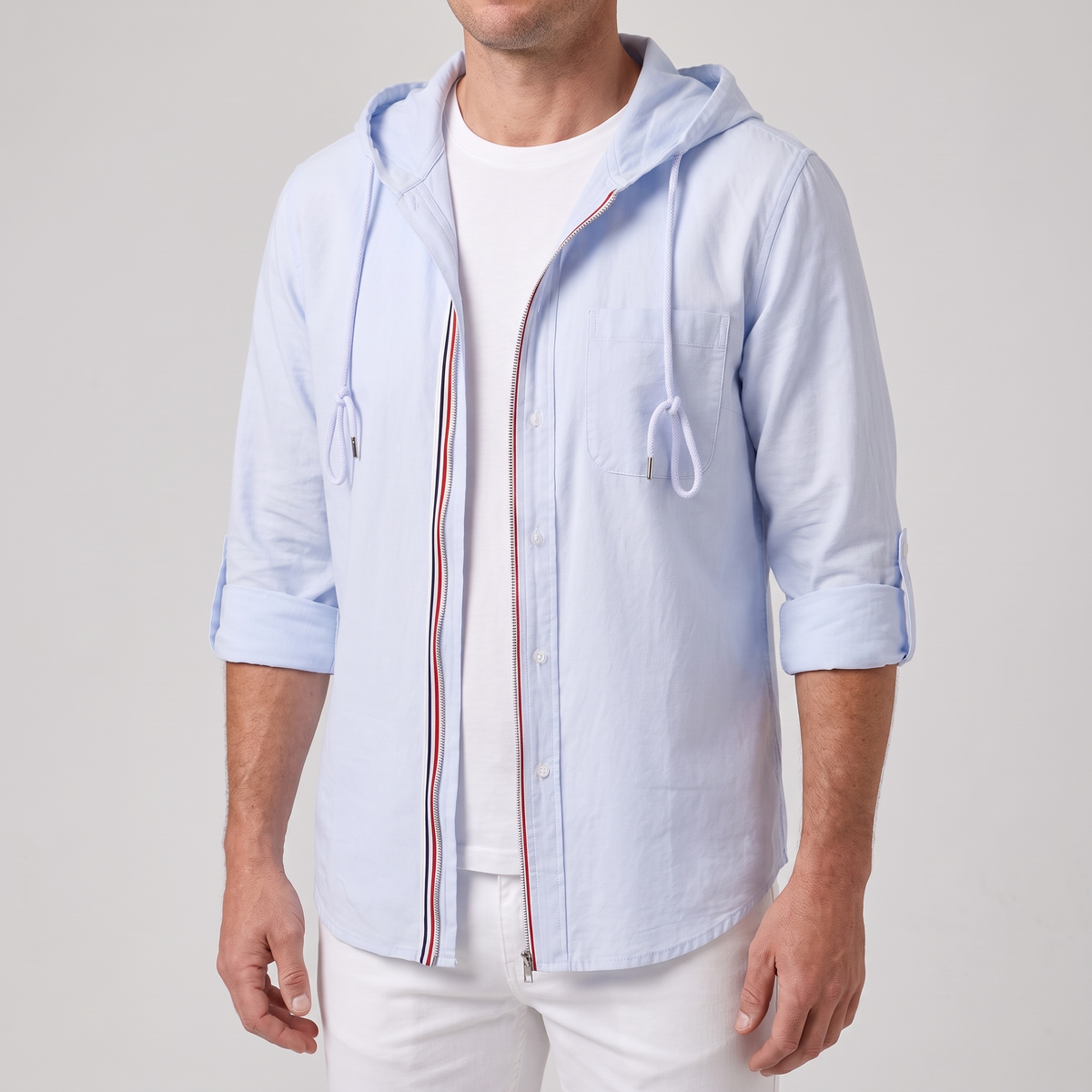 Men's Lightweight Hooded Shirt Jacket – Casual Layering Design