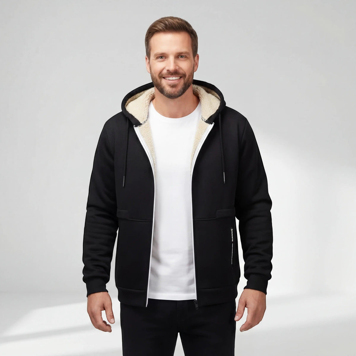 Men's Fleece-Lined Zip-Up Hoodie - Warm Hooded Sweatshirt