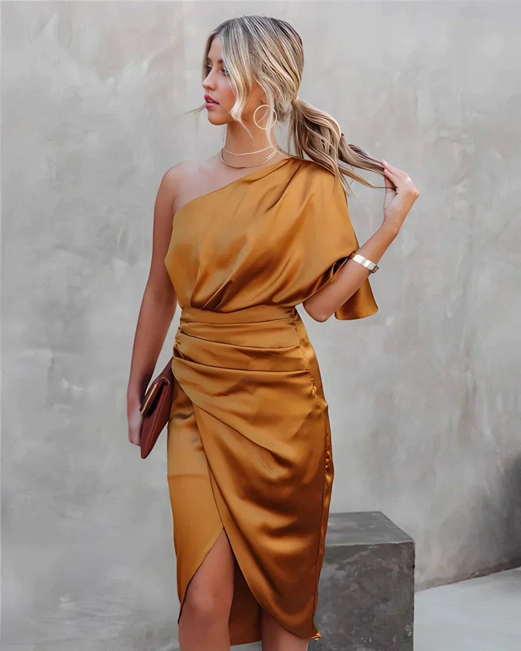 Women's Midi Dress Asymmetrical Draped Design