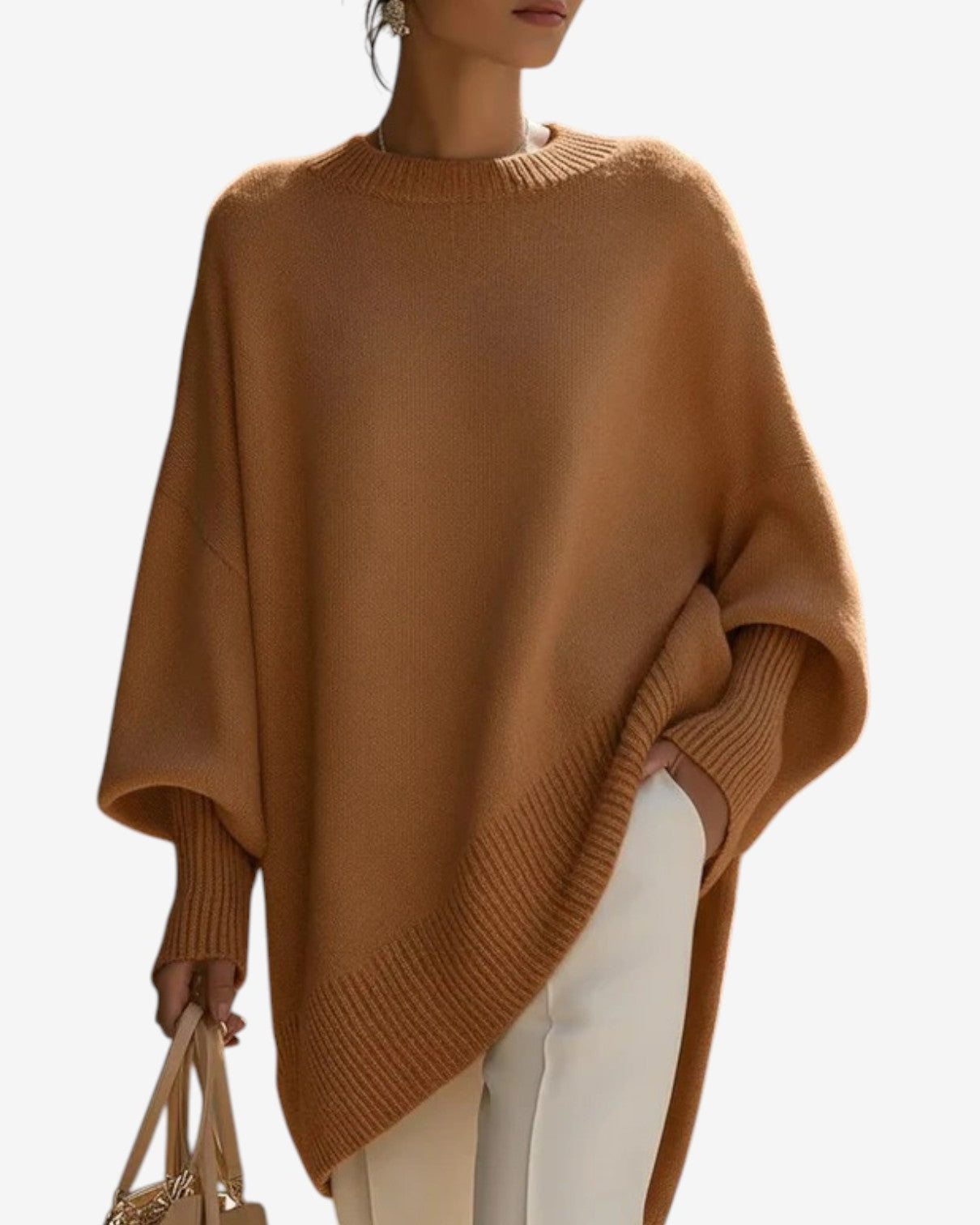 Women’s Oversized Knitted Poncho Jumper – Relaxed Fit
