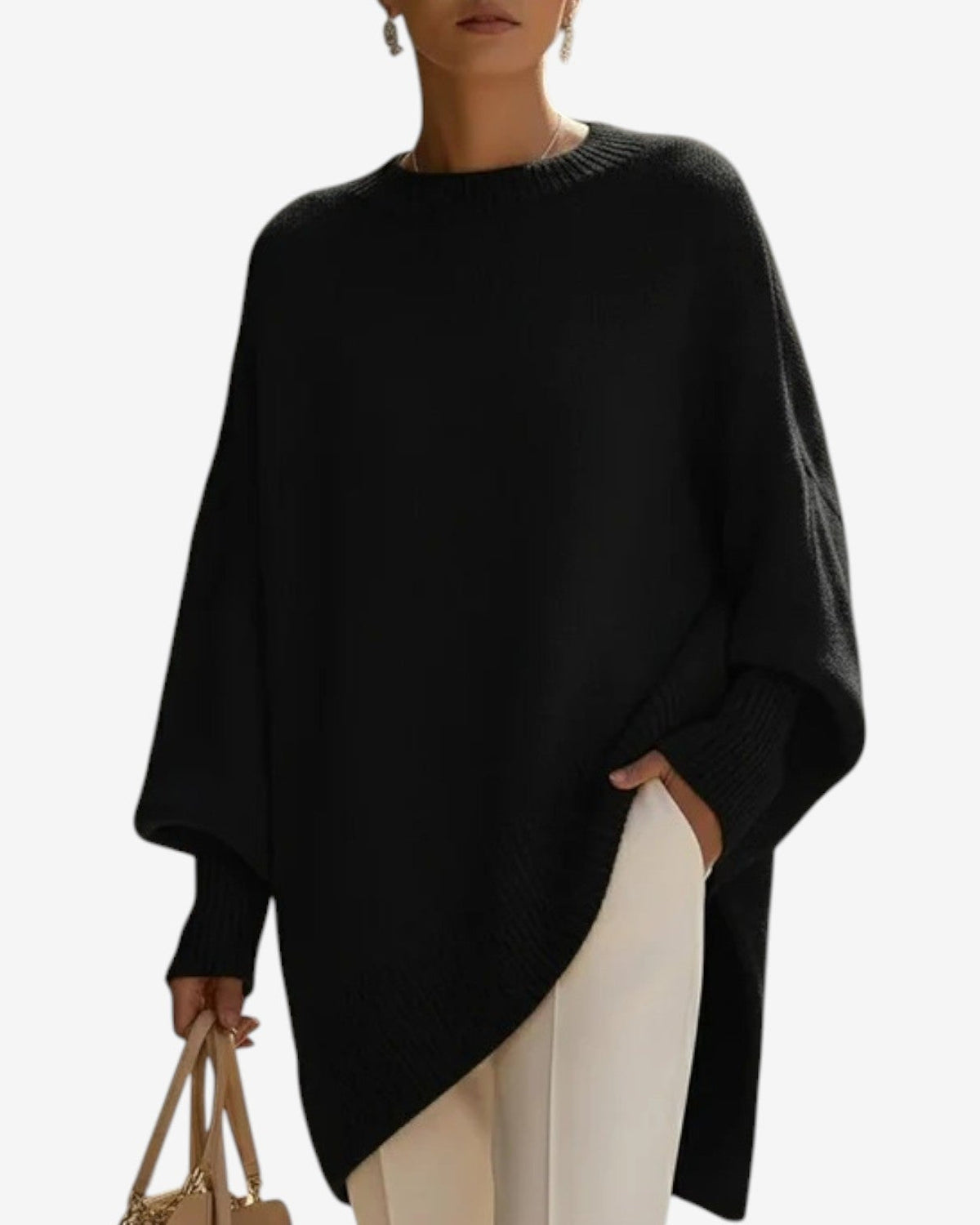 Women’s Oversized Knitted Poncho Jumper – Relaxed Fit