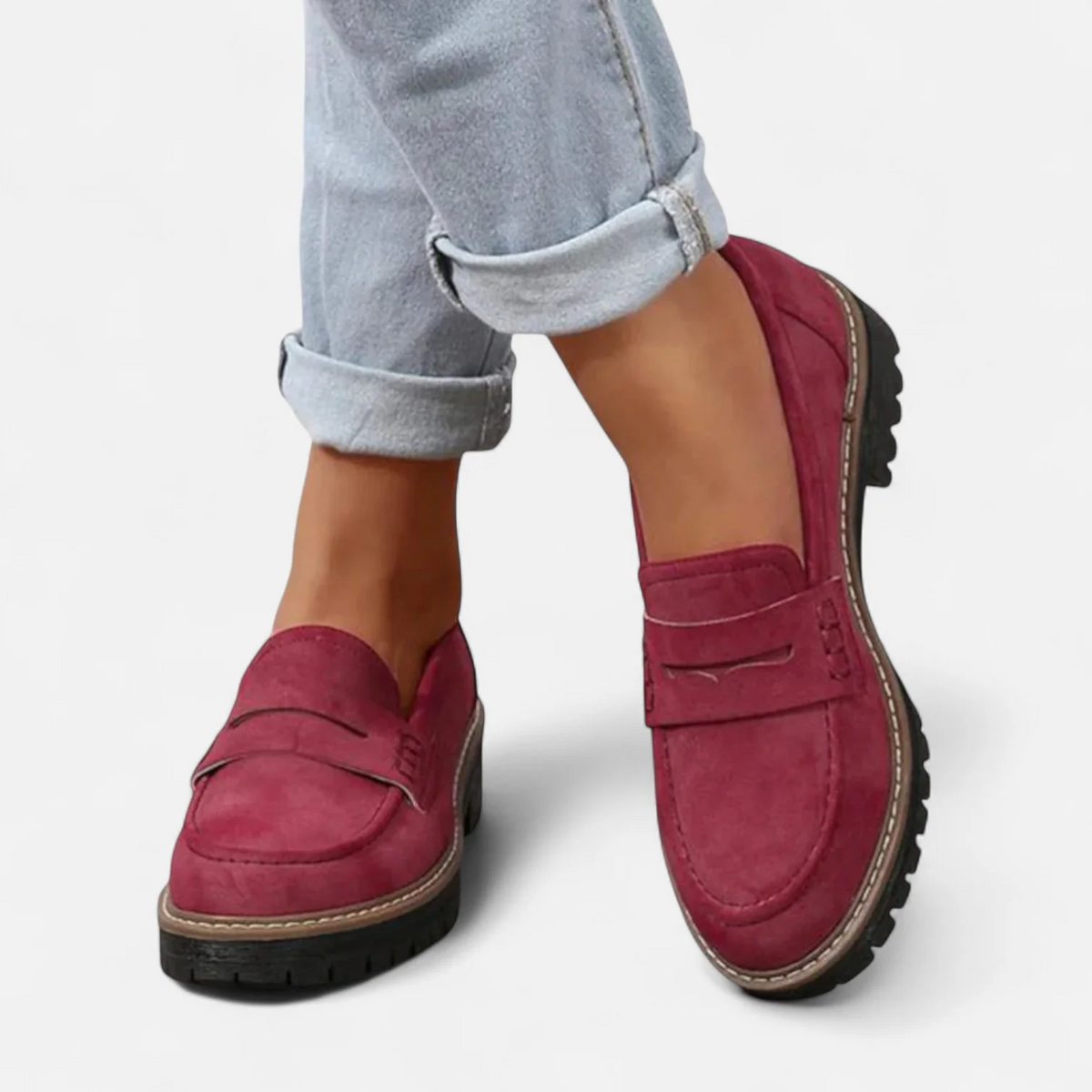Women's Chunky Penny Loafers – Lug Sole Slip-On Shoes